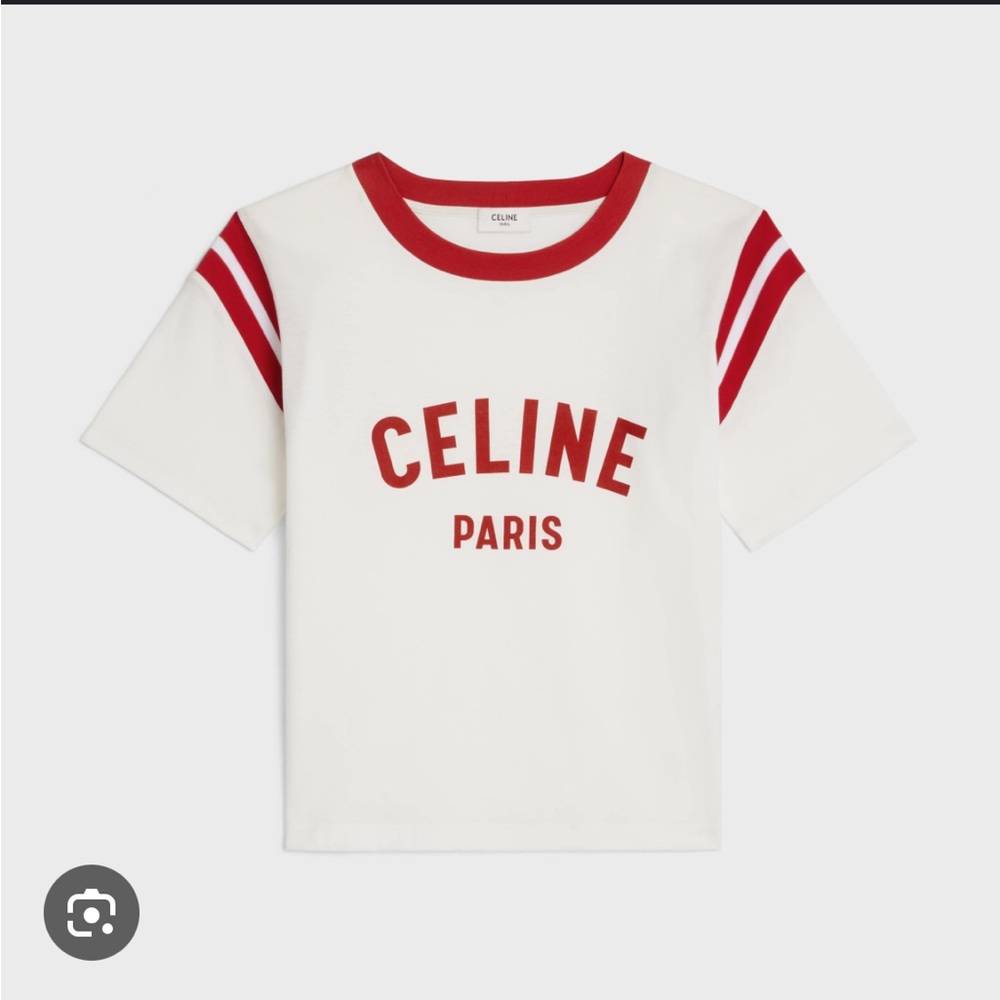 CELINE PARIS BOXY T-SHIRT IN COTTON JERSEY in OFF WHITE / DEEP RED SIZE XS